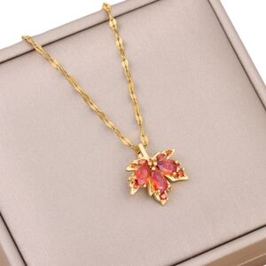 Maple Leaf Crystal Pendant Necklace | New without tag